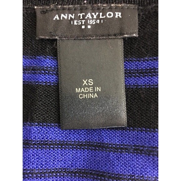 Ann Taylor Sweater XS Black Royal Blue Color Block Stripe Slouchy Wool Bl Tunic - Picture 4 of 5